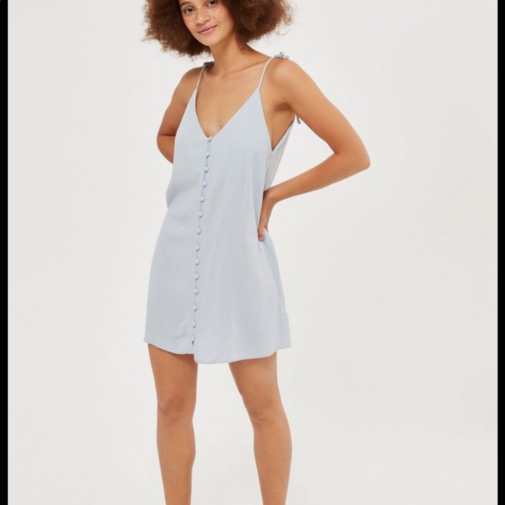Top shop button mini dress with tie straps